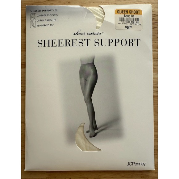 Accessories - JC Penny Sheer Caress Sheerest Support Control Top Queen Pantyhose Short Bone 81